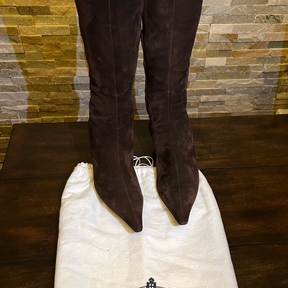PRADA SUEDE BROWN KITTEN HEEL BOOTS Size 38 - Picture 2 of 4